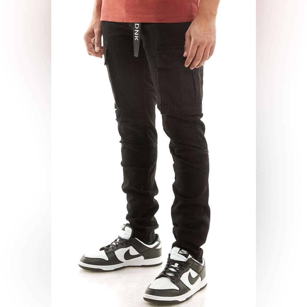 New Men’s KDNK Cargo Tapered Skinny JEANS Pants Size 42 - 4XL Black drawstring